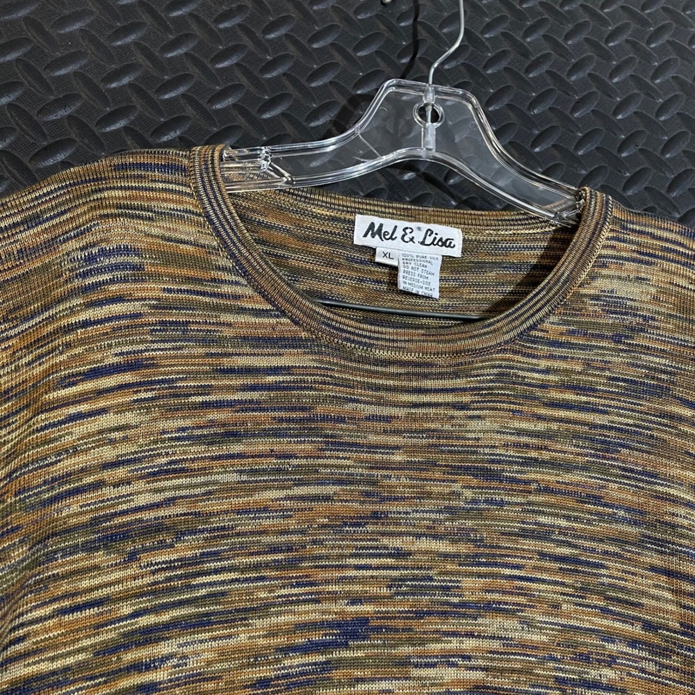 Mel & Lisa 100% Silk Sweater Top XL Multicolor‎ Short Sleeve Knit Vintage Style